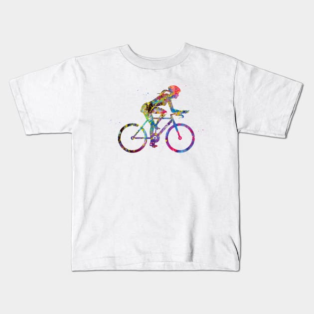 Female cyclist Kids T-Shirt by erzebeth